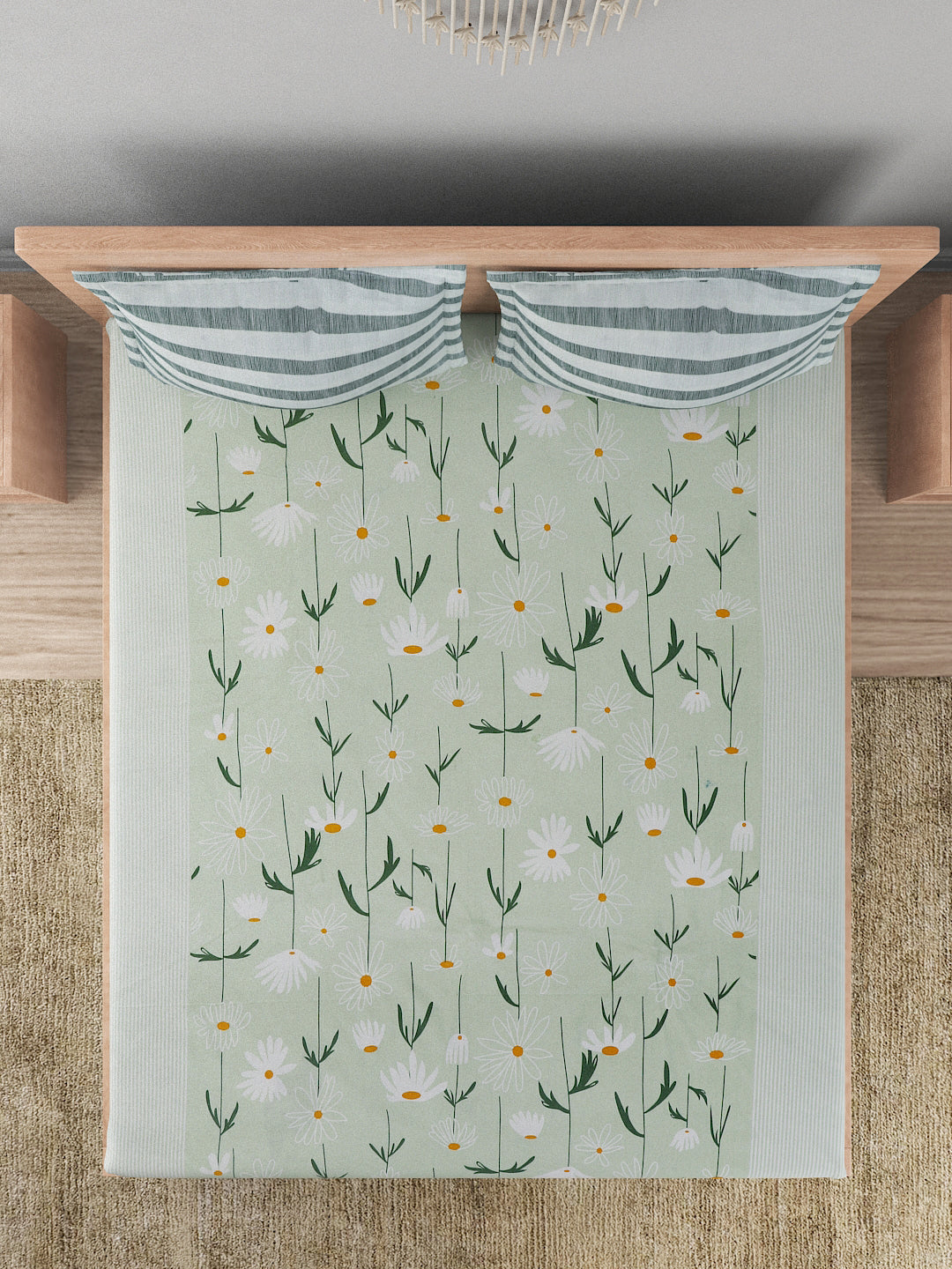 144 TC Cotton Double Bed Bedsheet With 2 Pillow Covers-Pastel Green