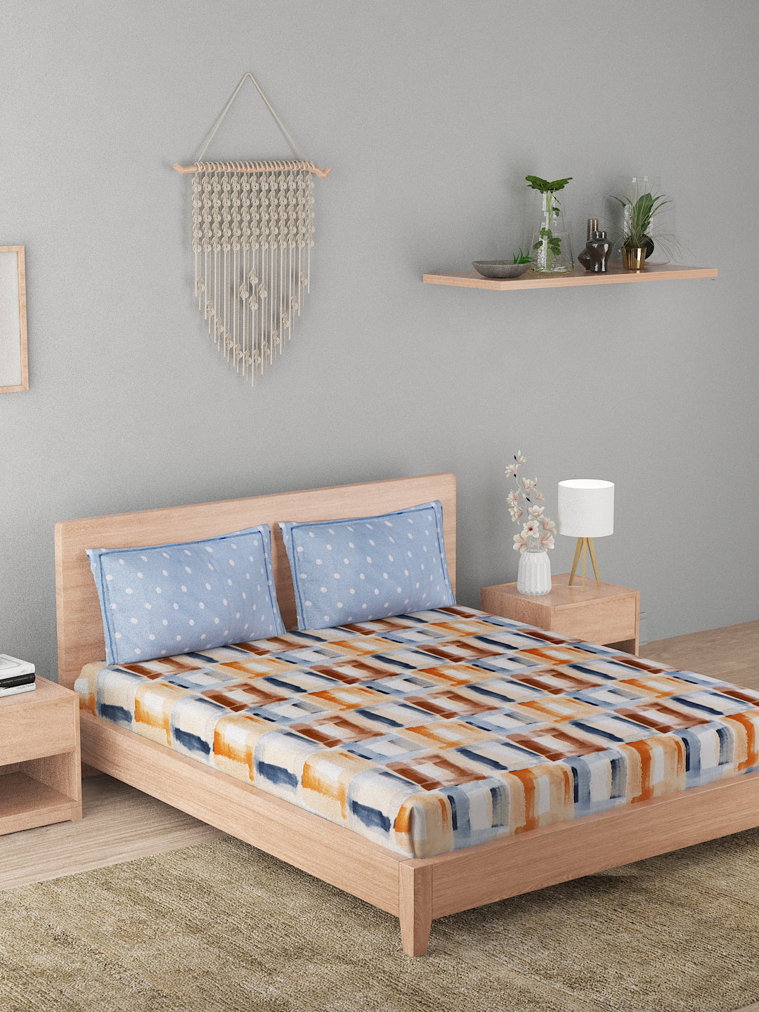 144 TC Cotton Double Bed Bedsheet With 2 Pillow Covers-Multicolor