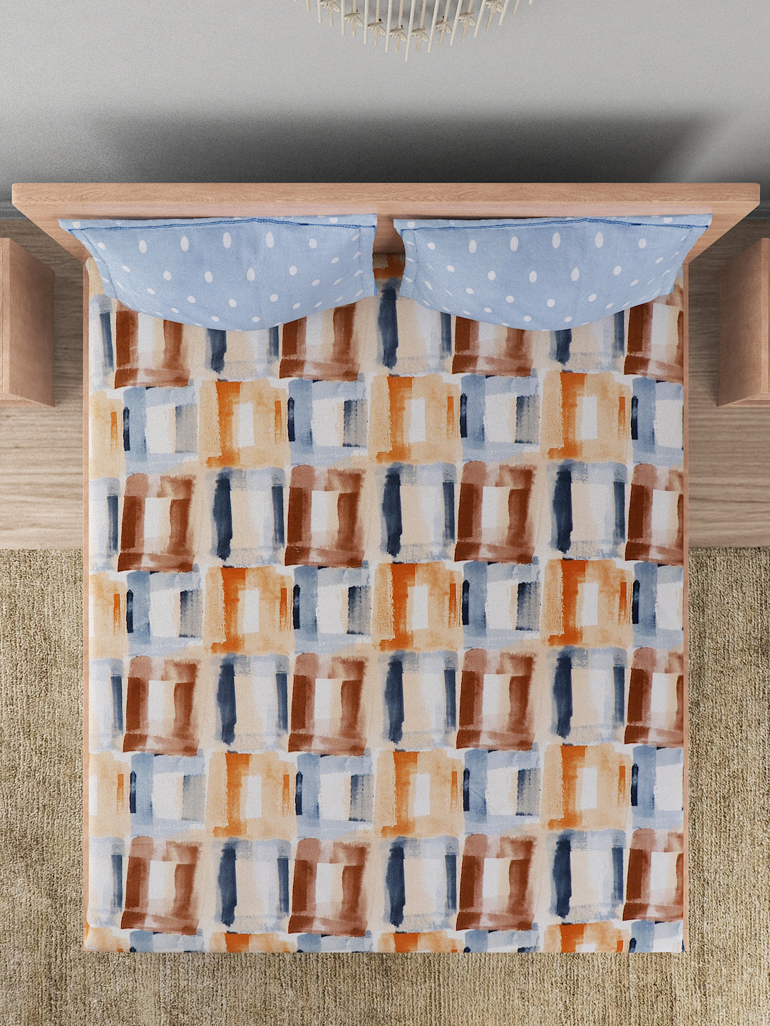 144 TC Cotton Double Bed Bedsheet With 2 Pillow Covers-Multicolor