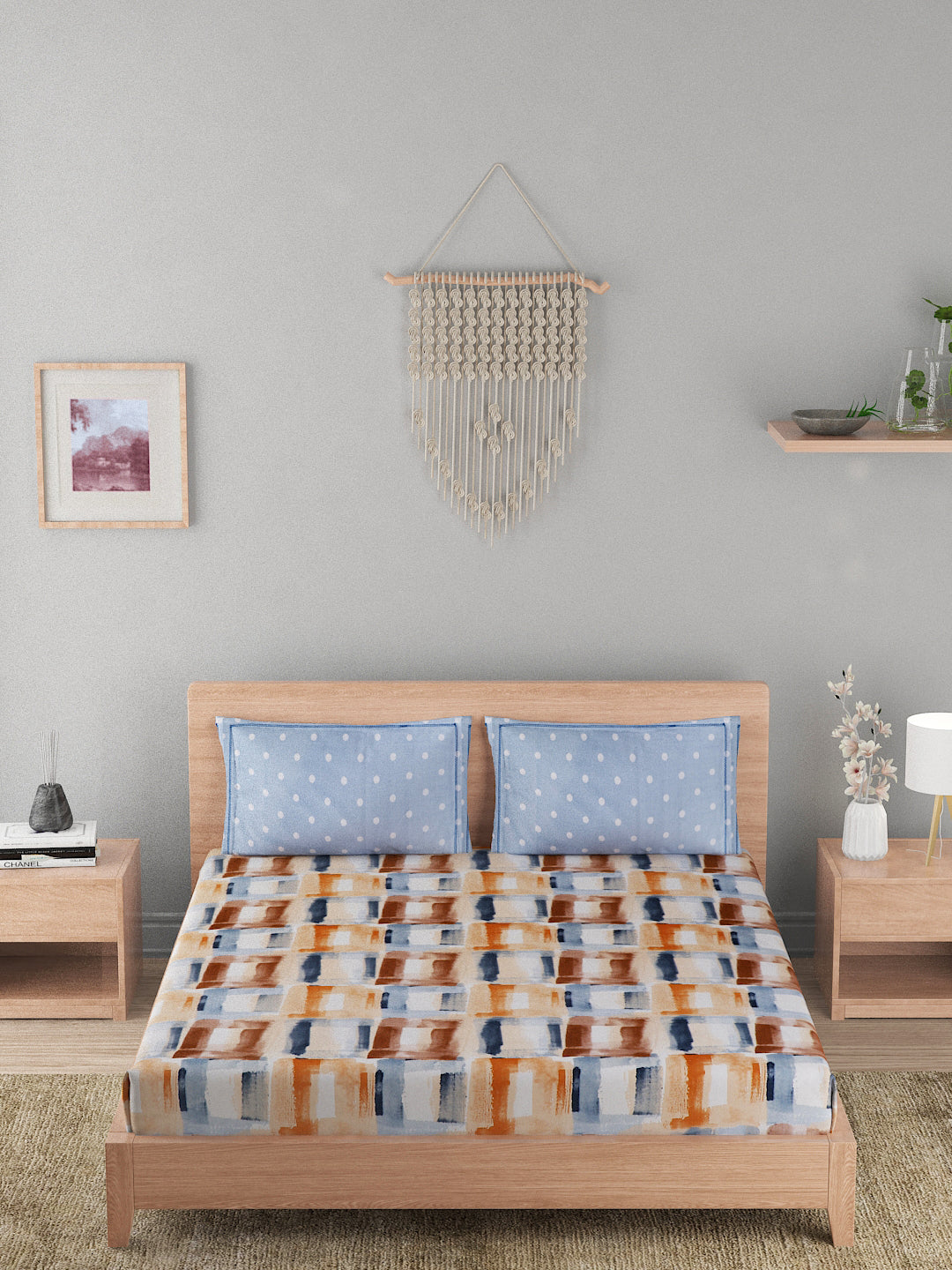 144 TC Cotton Double Bed Bedsheet With 2 Pillow Covers-Multicolor