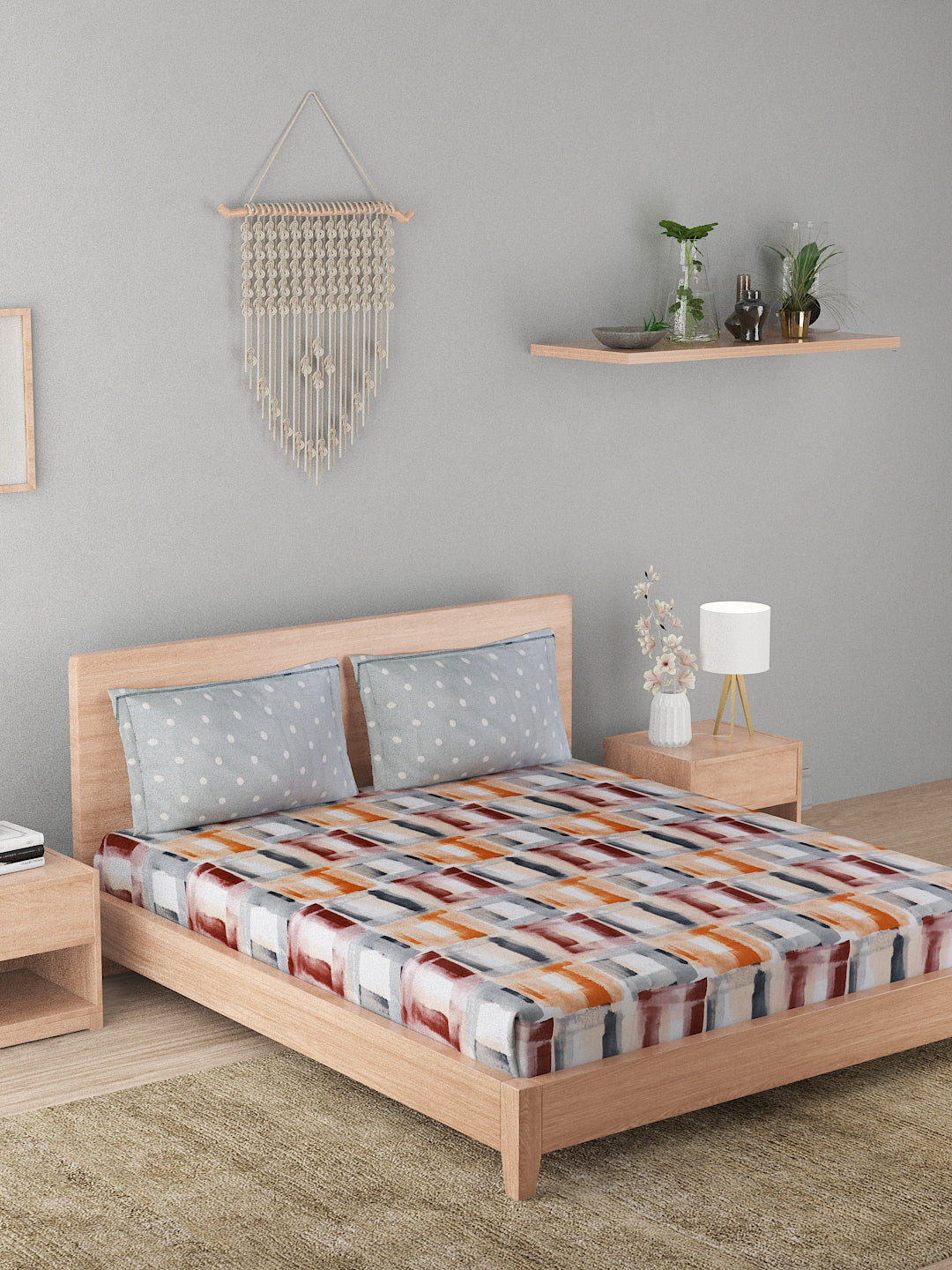 144 TC Cotton Double Bed Bedsheet With 2 Pillow Covers-Multicolor & Brown