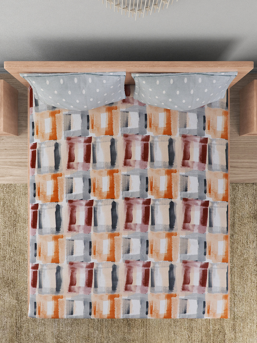144 TC Cotton Double Bed Bedsheet With 2 Pillow Covers-Multicolor & Brown