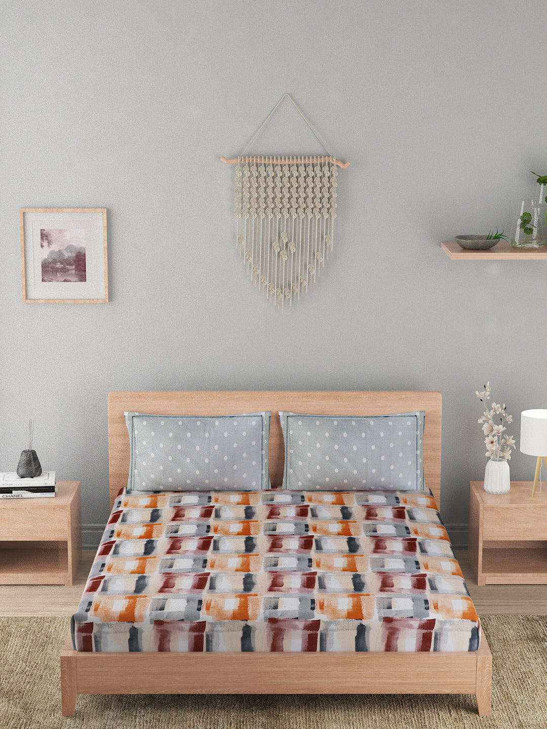 144 TC Cotton Double Bed Bedsheet With 2 Pillow Covers-Multicolor & Brown