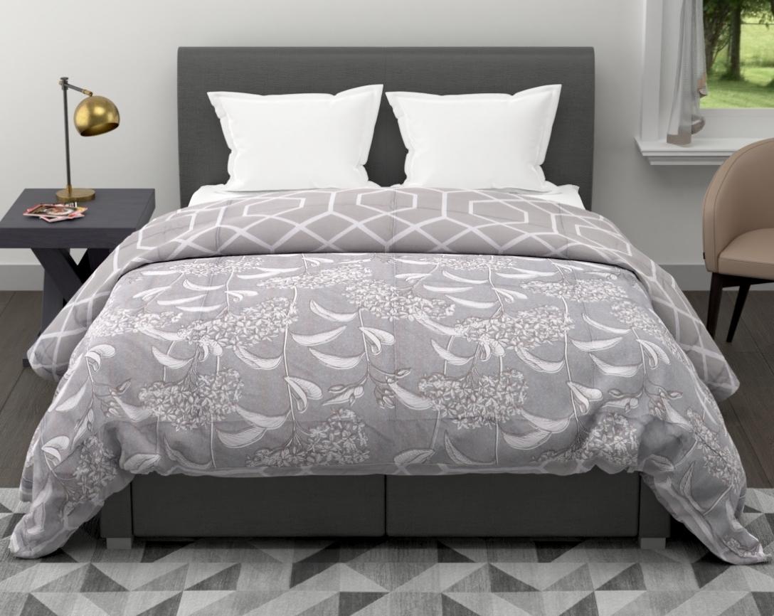 Grey and White Floral Double Bed Cozy Winter Quilt