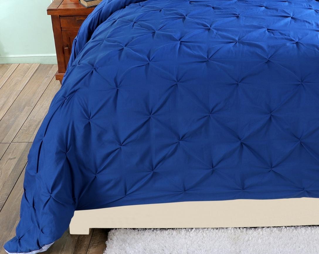 Pinch Pleated Double Bed Comforter-Blue