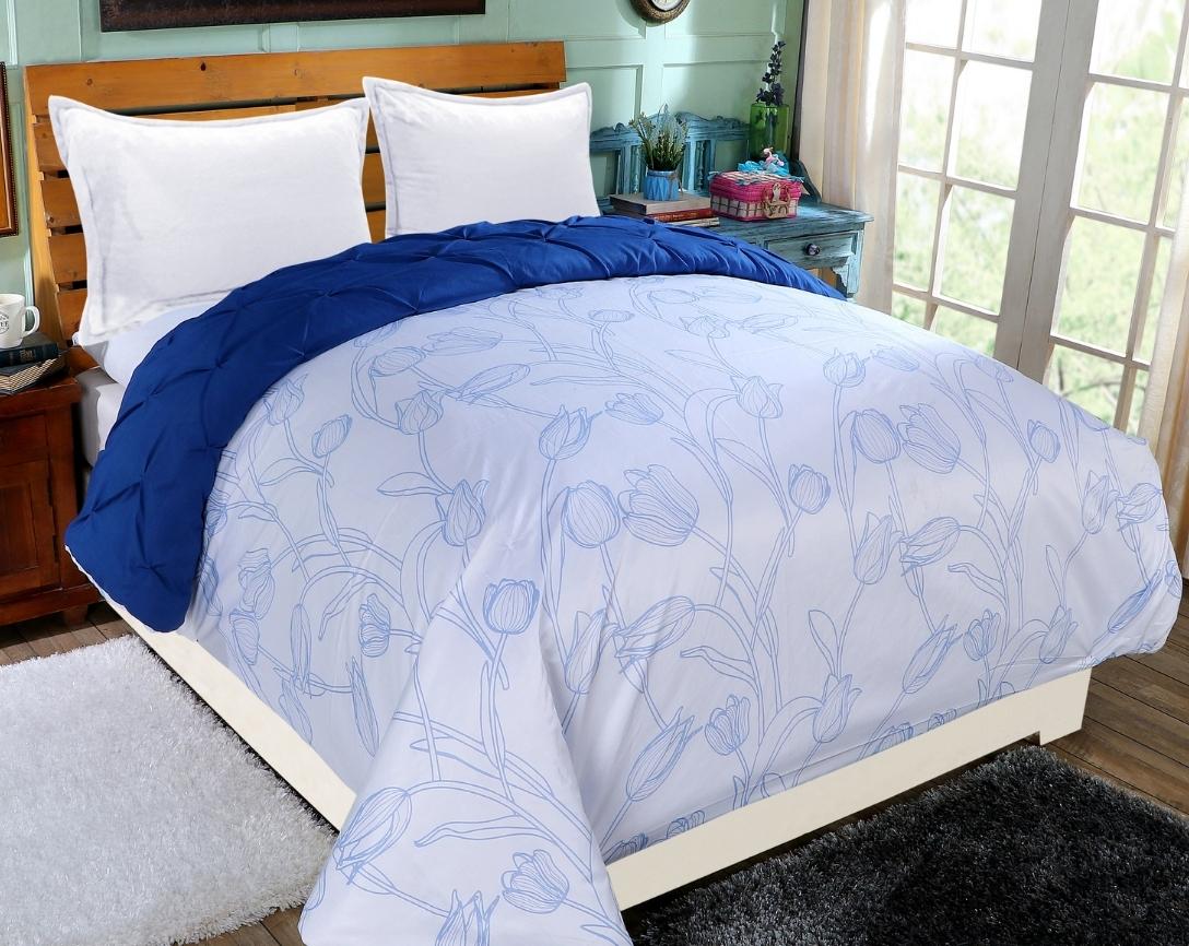 Pinch Pleated Double Bed Comforter-Blue