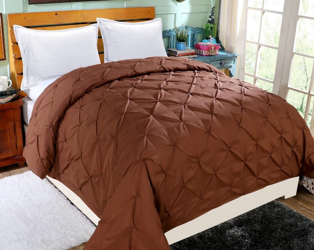 Pinch Pleated Double Bed Comforter-Brown