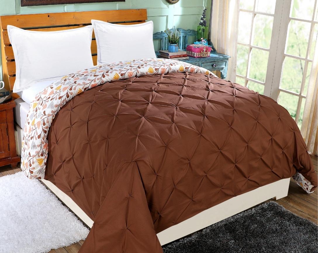 Pinch Pleated Double Bed Comforter-Brown