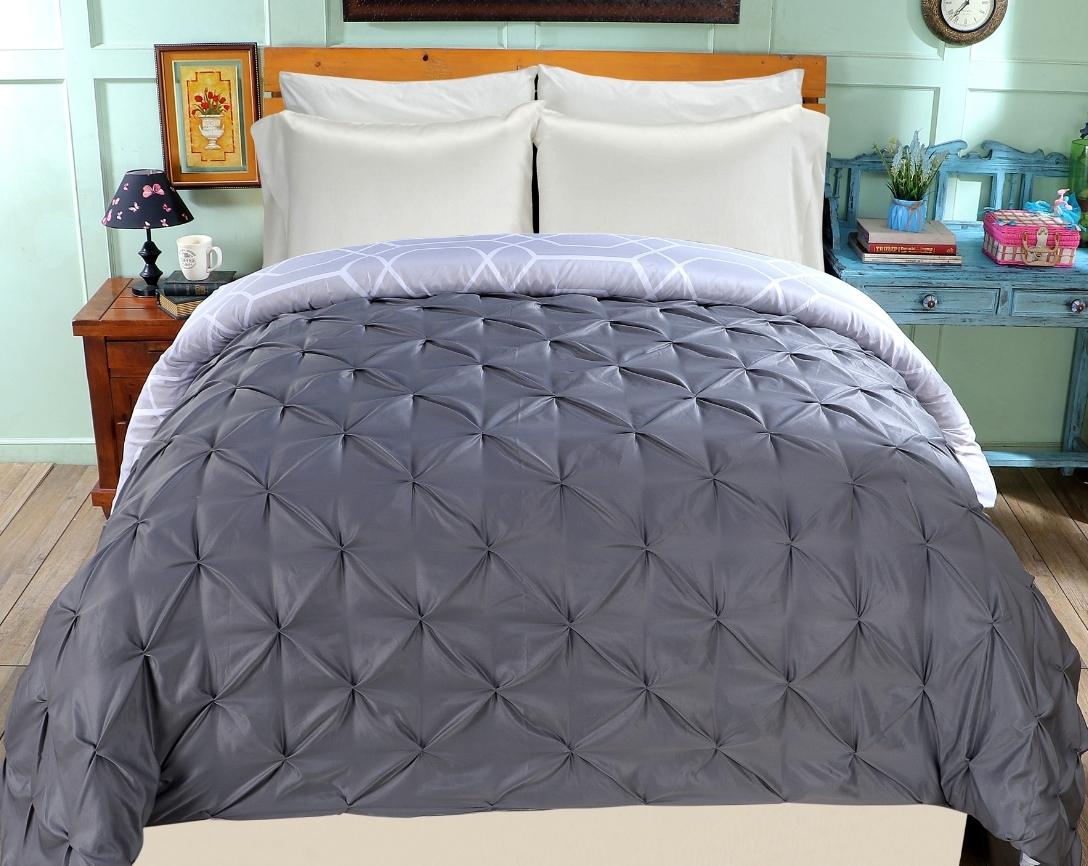 Pinch Pleated Double Bed Comforter-Grey