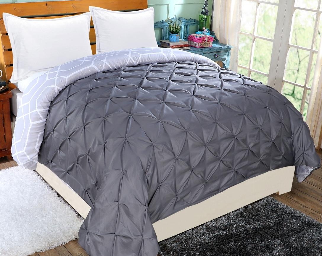 Pinch Pleated Double Bed Comforter-Grey