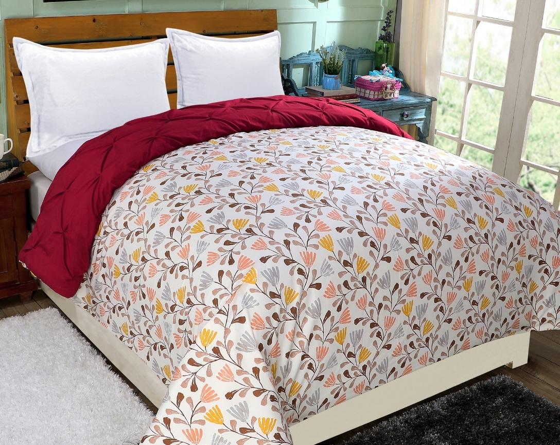 Pinch Pleated Double Bed Comforter-Maroon