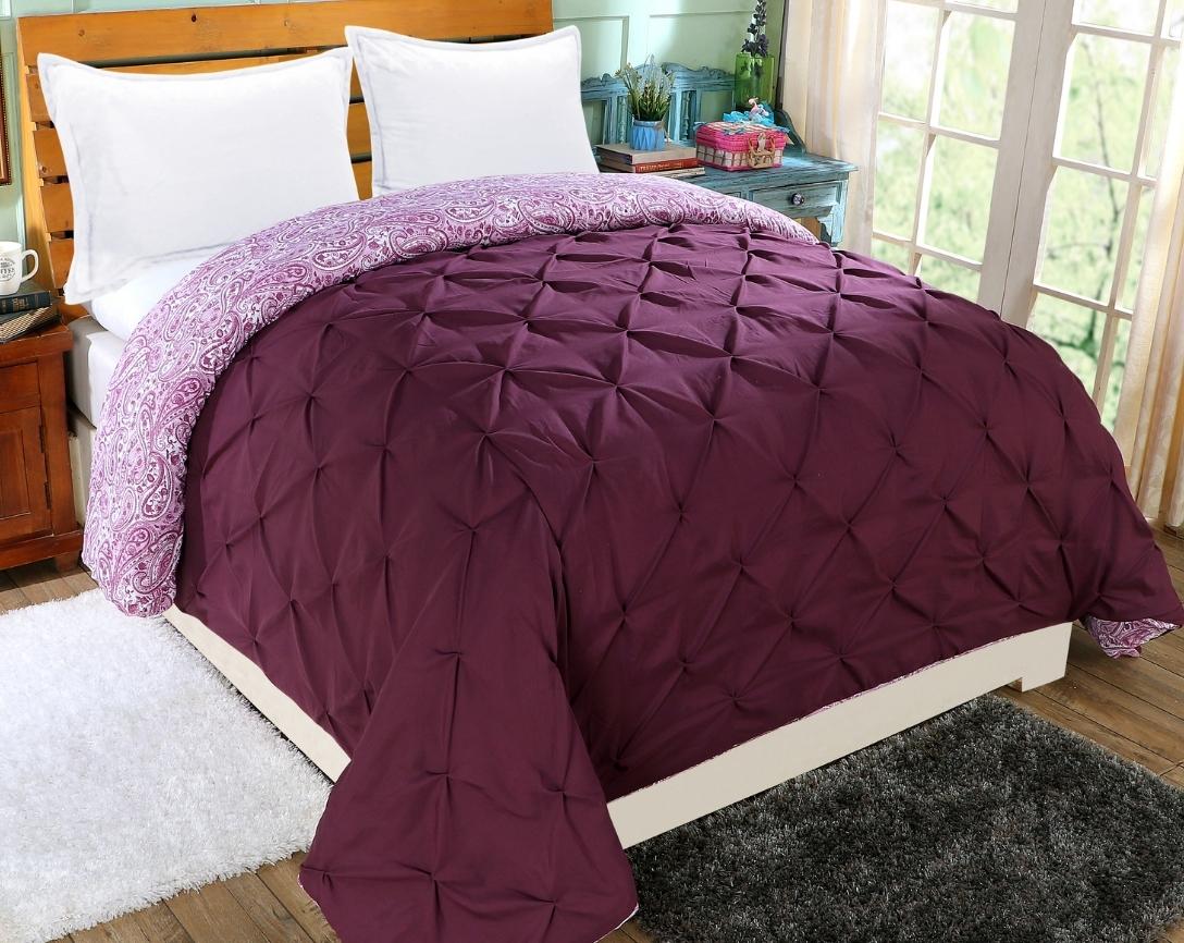 Pinch Pleated Double Bed Comforter-Purple