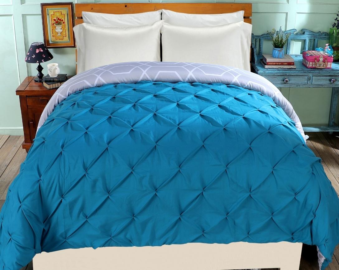 Pinch Pleated Double Bed Comforter-Teal