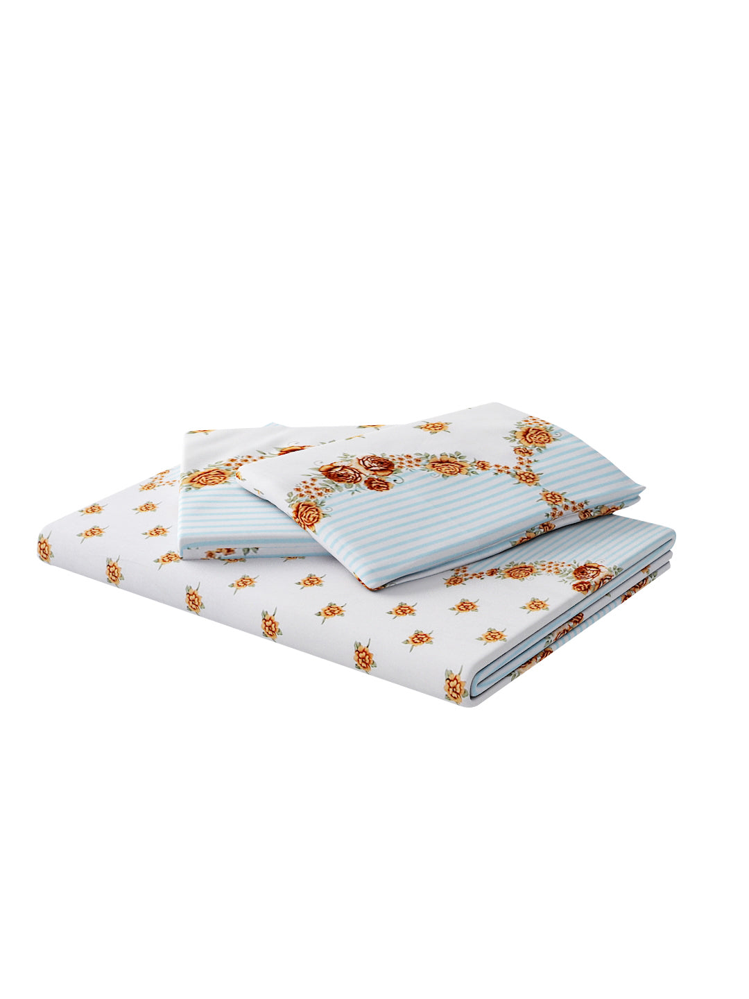 180 TC Double Bed Cotton Bedsheet with 2 Pillow Covers-Multicolor Blue