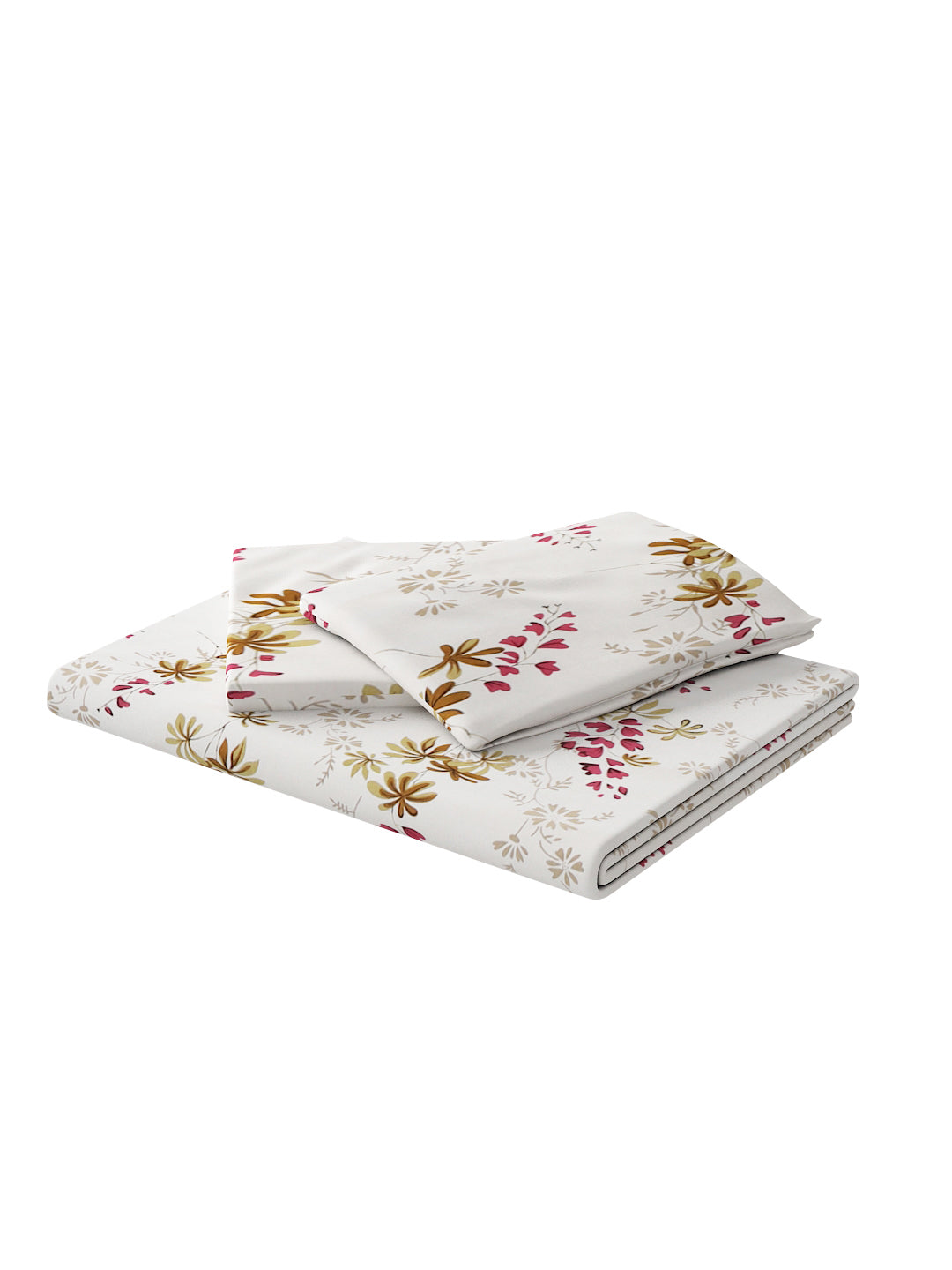 180 TC Double Bed Cotton Bedsheet with 2 Pillow Covers-White,Olive