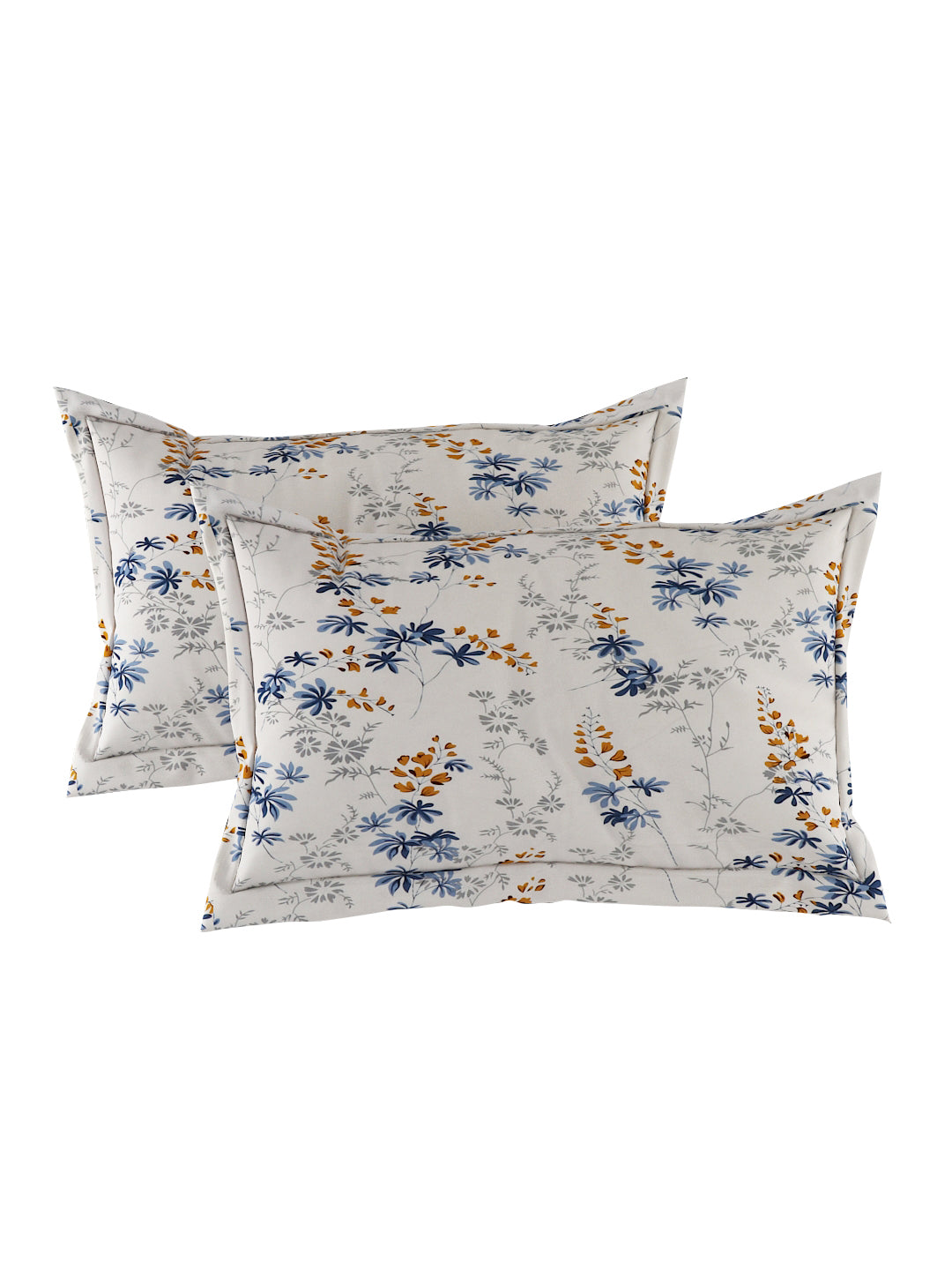 180 TC Double Bed Cotton Bedsheet with 2 Pillow Covers-White and Blue