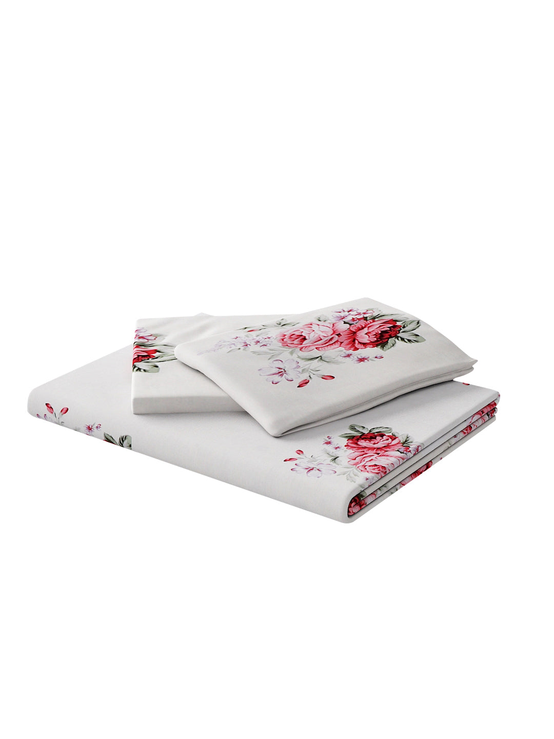 180 TC Double Bed Cotton Bedsheet with 2 Pillow Covers-Floral Red