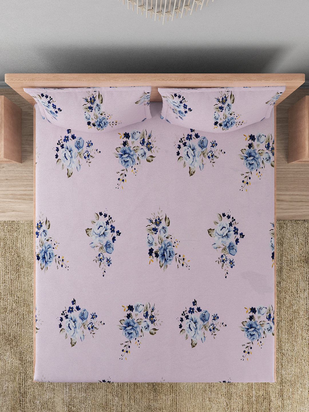 180 TC Double Bed Cotton Bedsheet with 2 Pillow Covers-Baby Pink