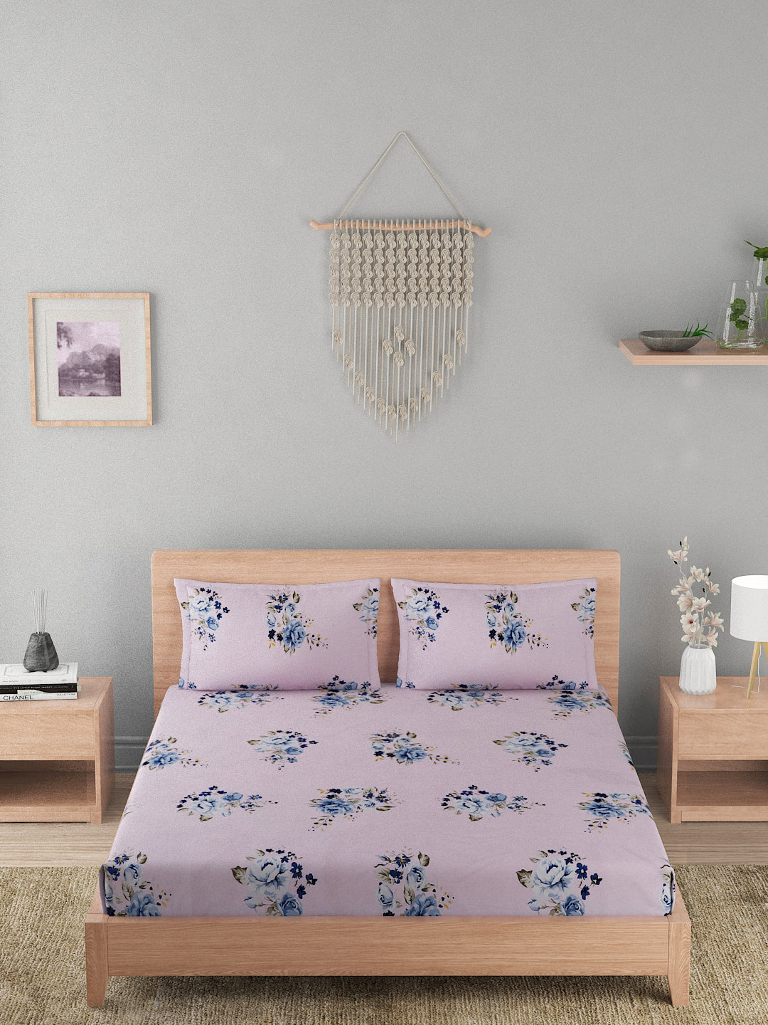 180 TC Double Bed Cotton Bedsheet with 2 Pillow Covers-Baby Pink