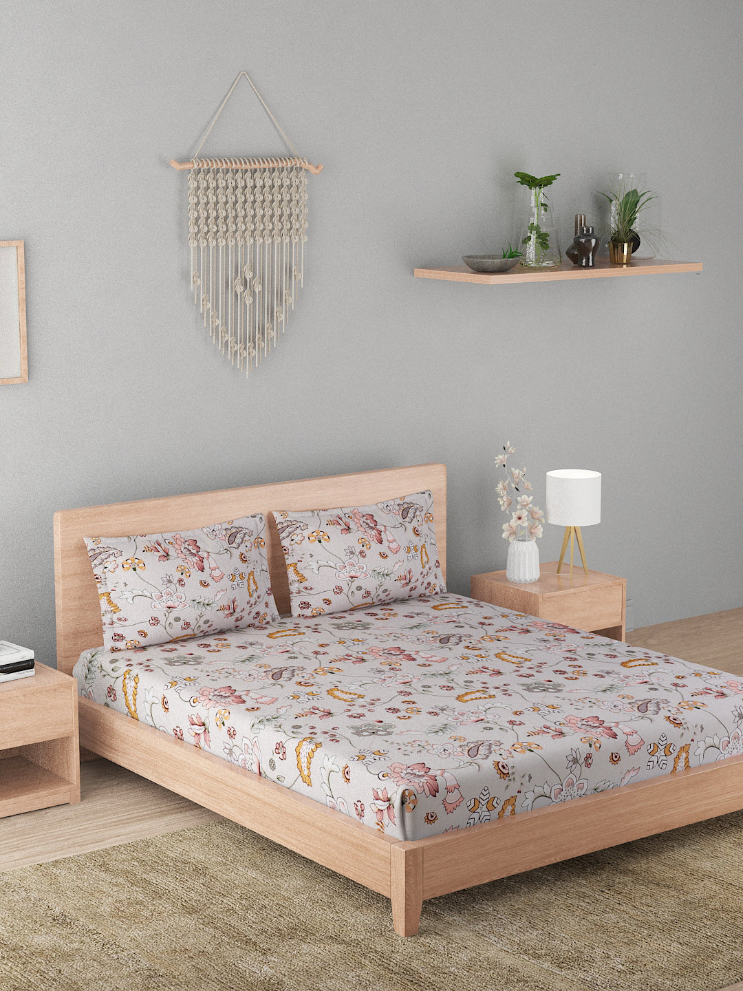 180 TC Double Bed Cotton Bedsheet with 2 Pillow Covers-Multicolor