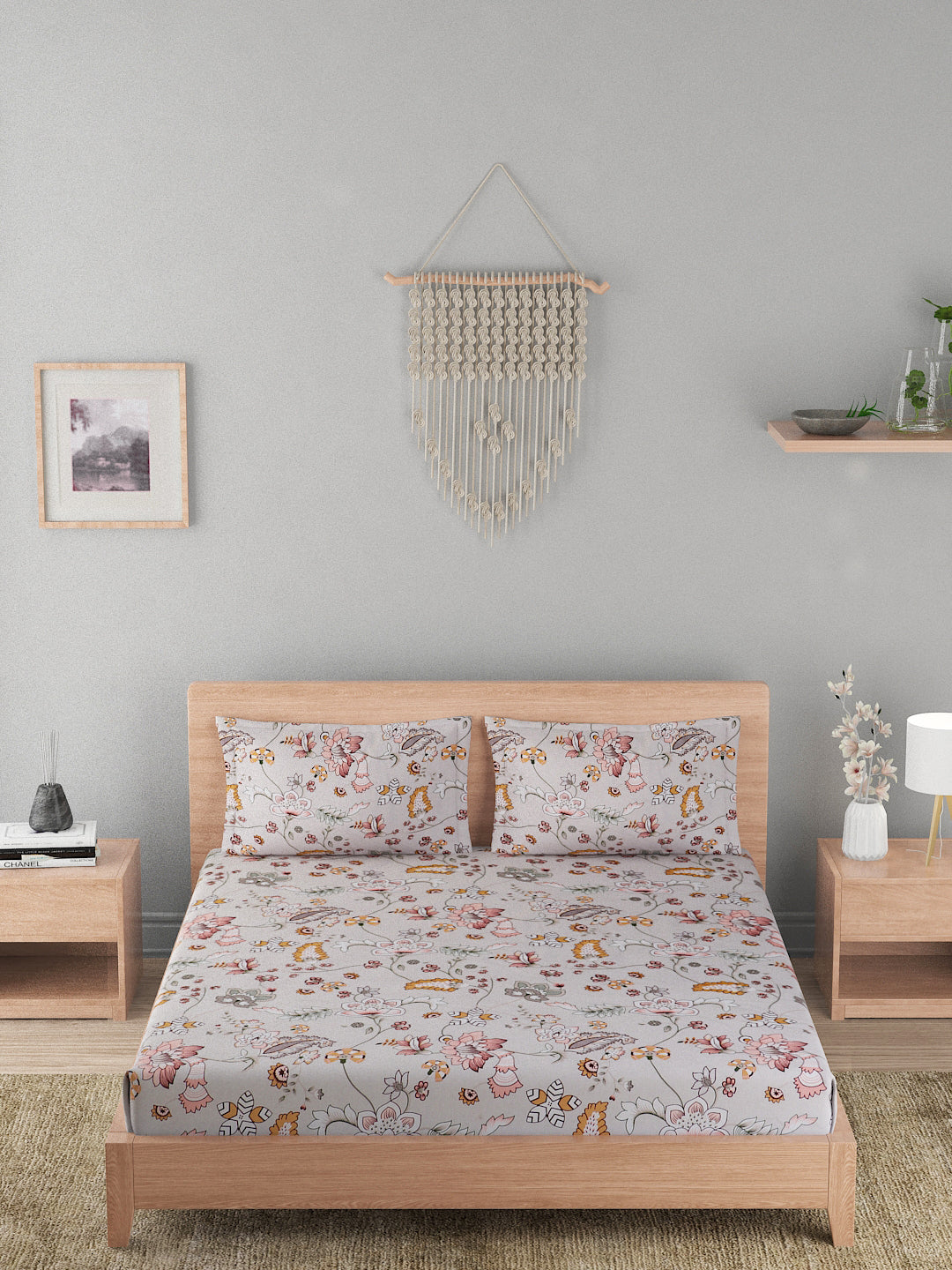 180 TC Double Bed Cotton Bedsheet with 2 Pillow Covers-Multicolor