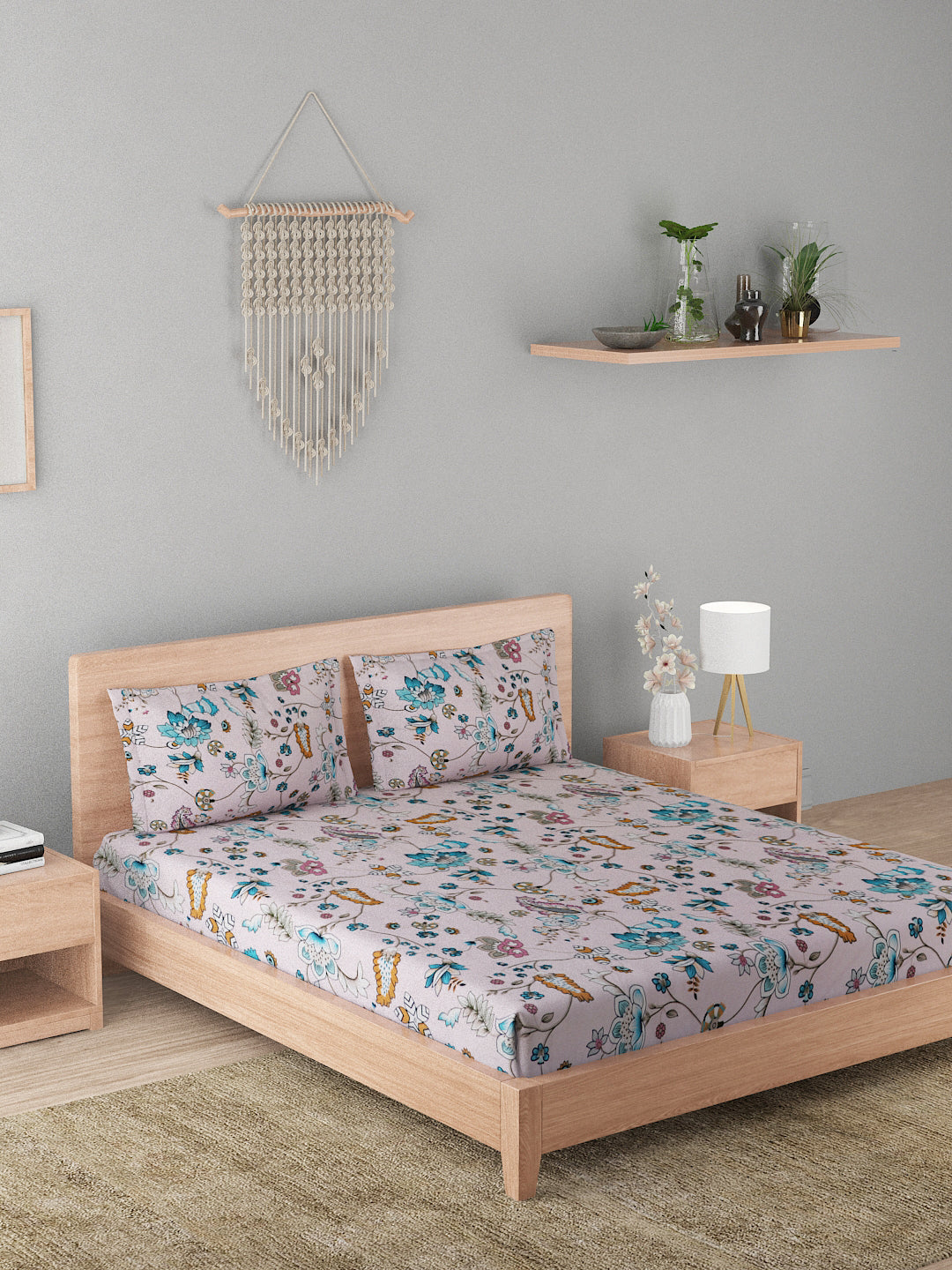 180 TC Double Bed Cotton Bedsheet with 2 Pillow Covers-Multicolor