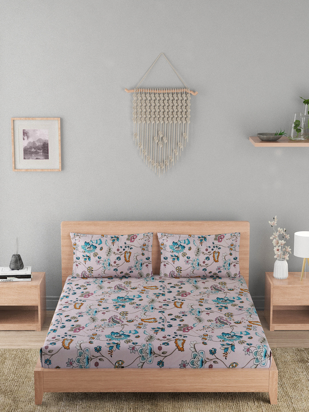 180 TC Double Bed Cotton Bedsheet with 2 Pillow Covers-Multicolor