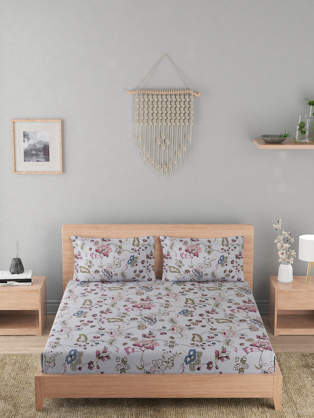 180 TC Double Bed Cotton Bedsheet with 2 Pillow Covers-Multicolor