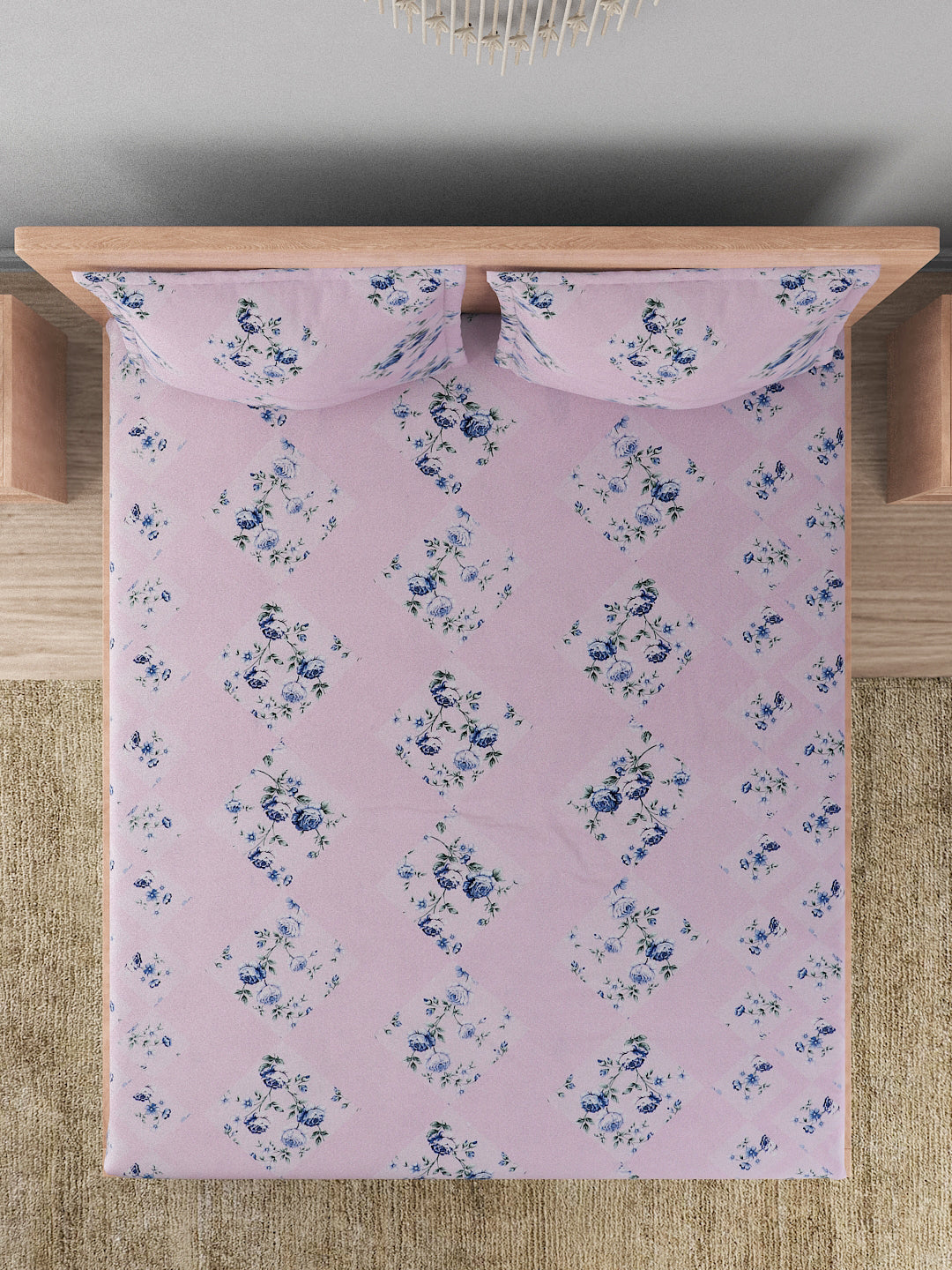180 TC Double Bed Cotton Bedsheet with 2 Pillow Covers-Light Pink