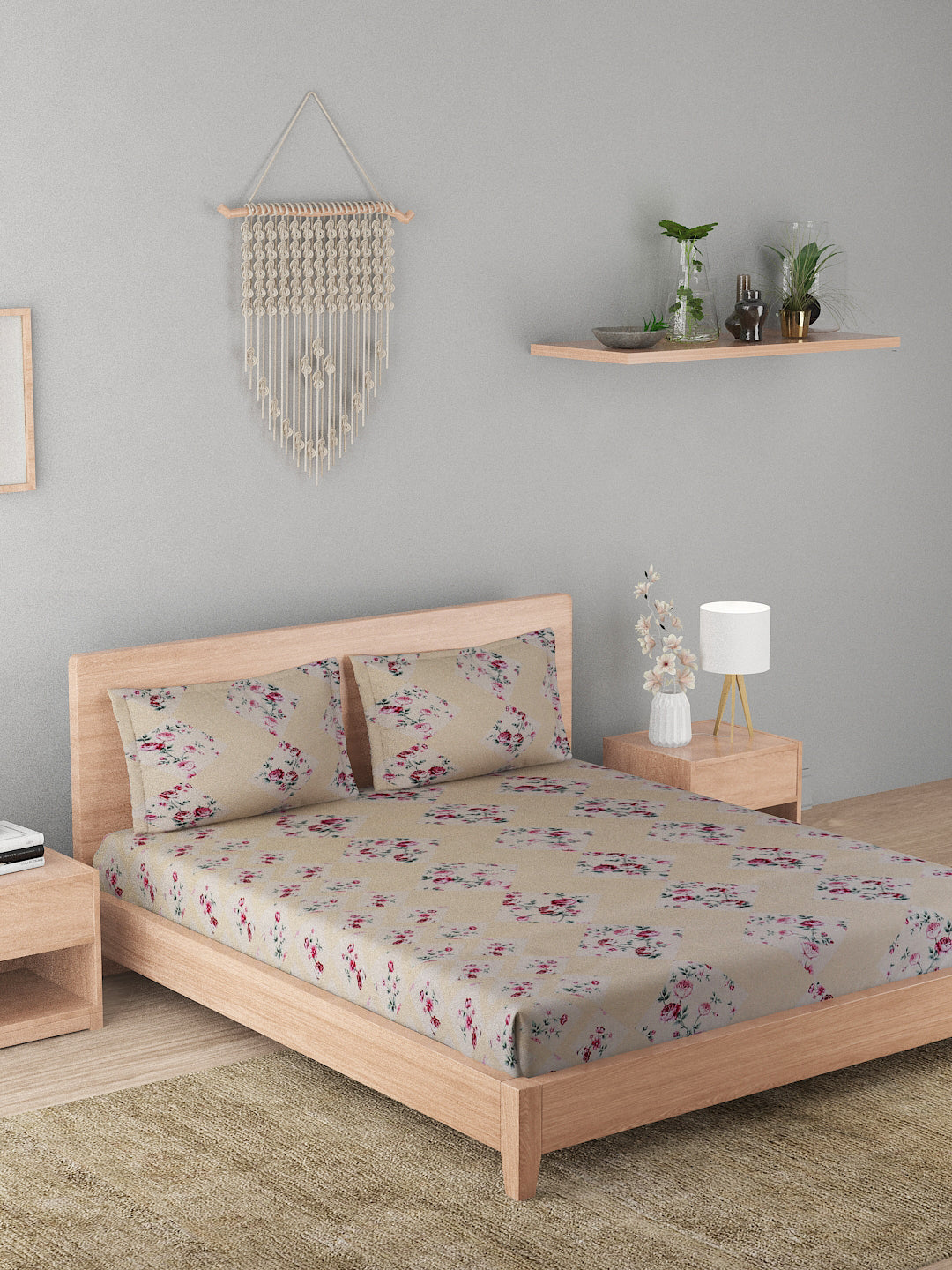 180 TC Double Bed Cotton Bedsheet with 2 Pillow Covers-Light Mustard