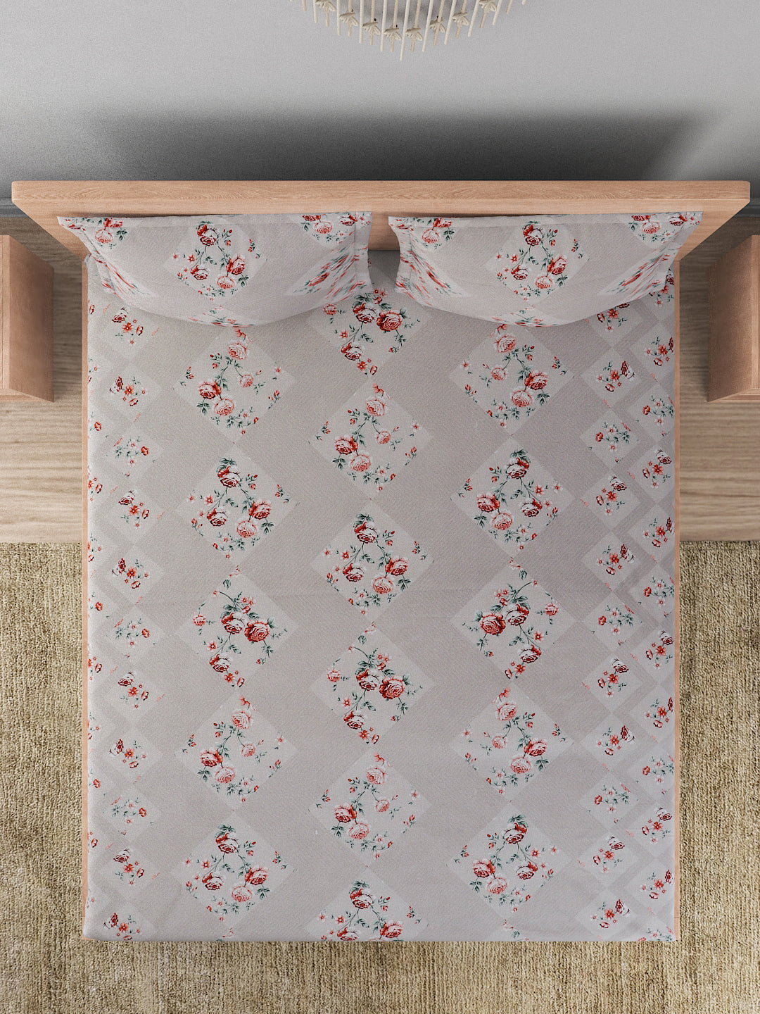 180 TC Double Bed Cotton Bedsheet with 2 Pillow Covers-Light Grey