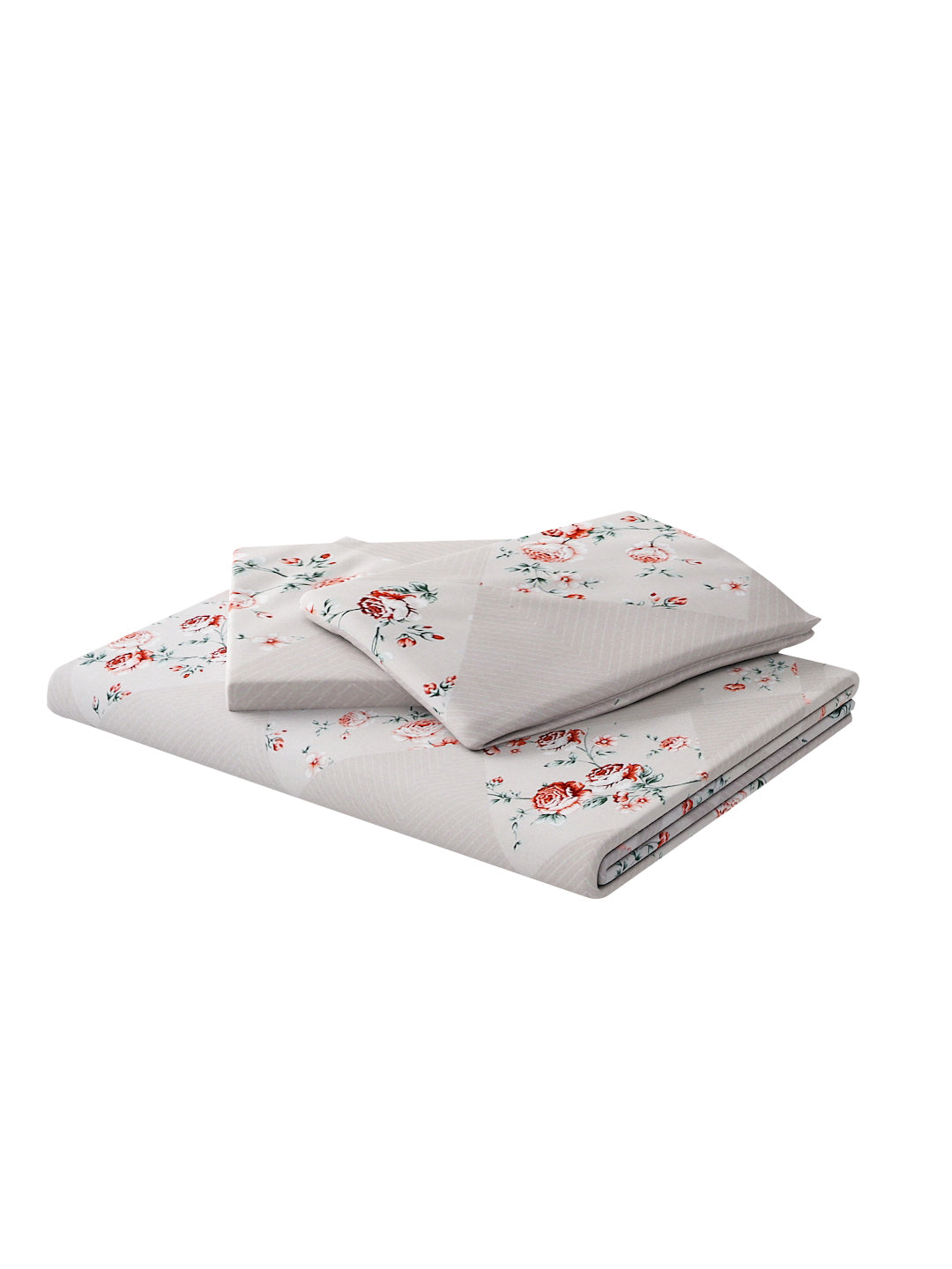 180 TC Double Bed Cotton Bedsheet with 2 Pillow Covers-Light Grey