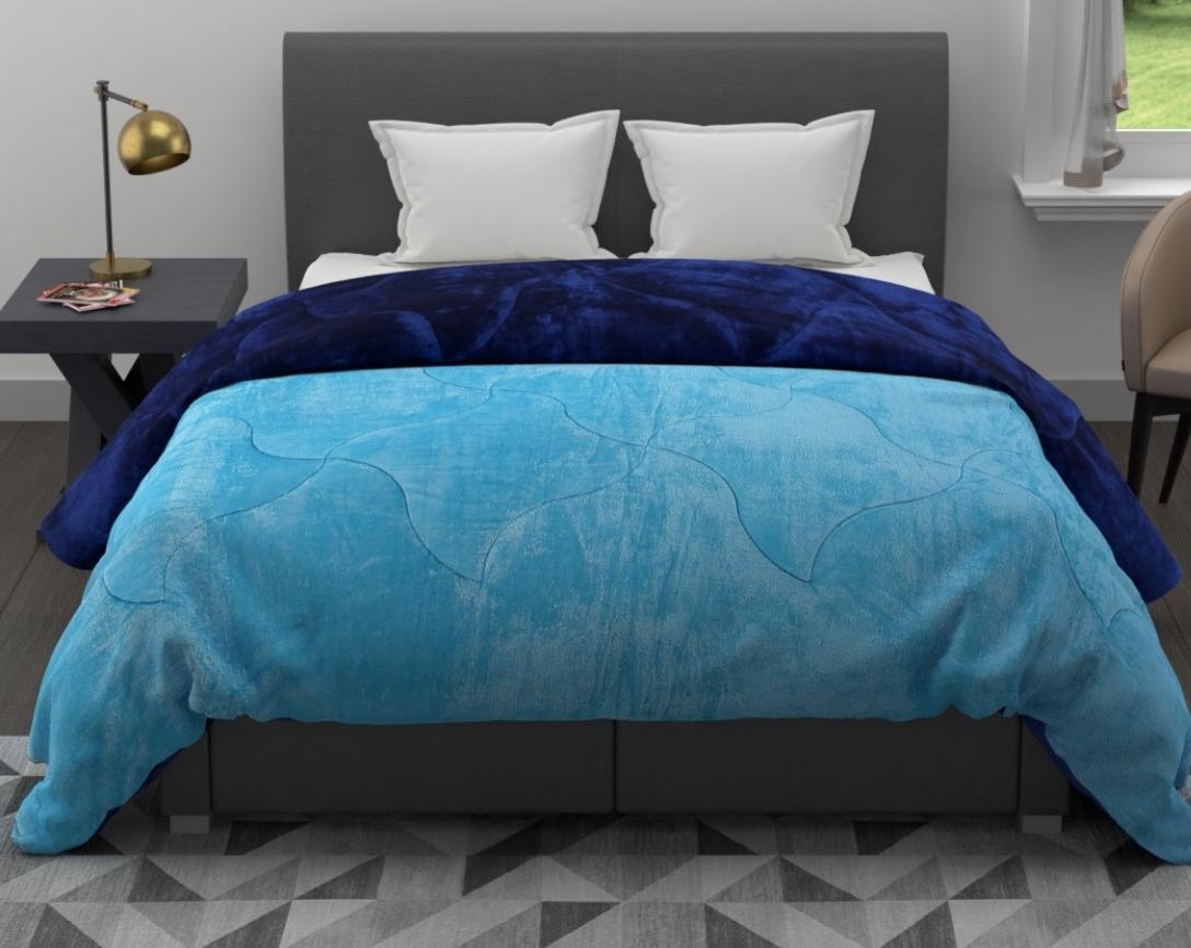 Soft and Cozy Reversible Double Bed Winter Quilt (Aqua Blue and Navy Blue, 850 GSM)