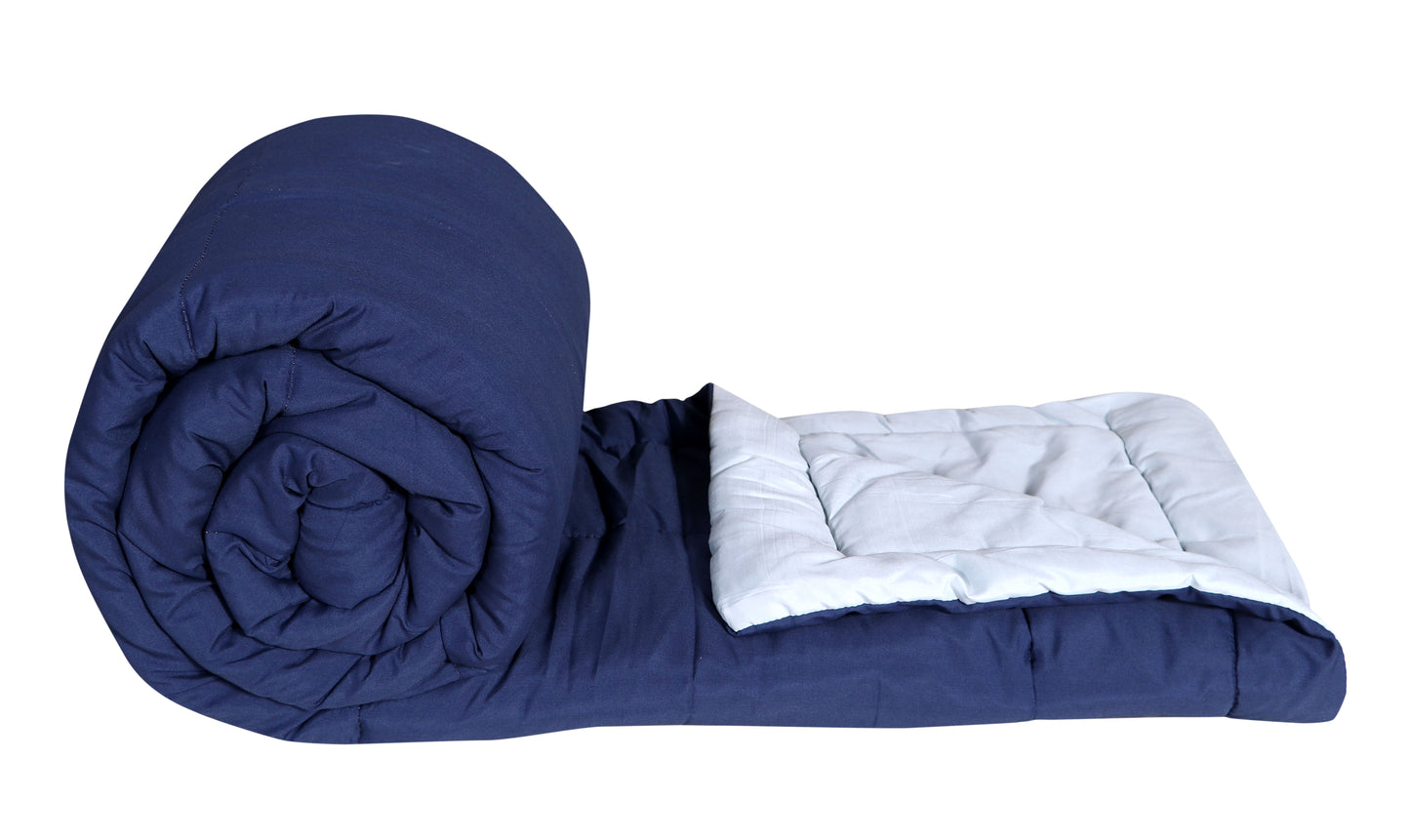 A HOME GRACE Reversible Comforter | Ultra Soft & Lightweight AC Comforter for All Seasons | Quilted Blanket with Box Stitching | Durable, Hand & Machine Washable | Midnight Blue-Chrome