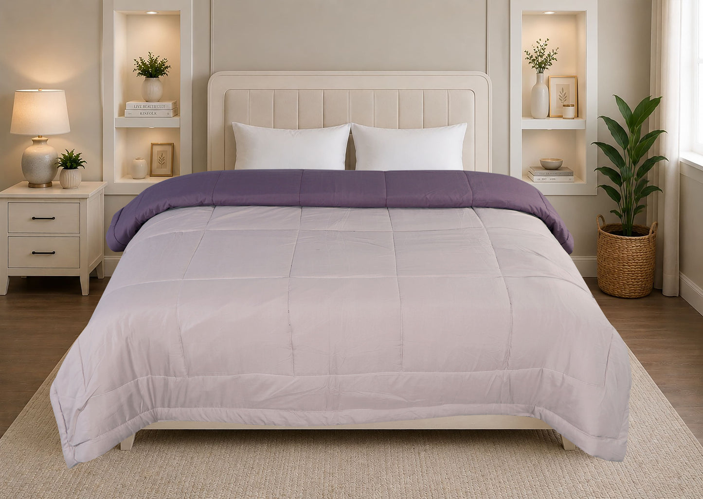 A HOME GRACE Reversible Comforter | Ultra Soft & Lightweight AC Comforter for All Seasons | Quilted Blanket with Box Stitching | Durable, Hand & Machine Washable | Merlot-Vintage Pink