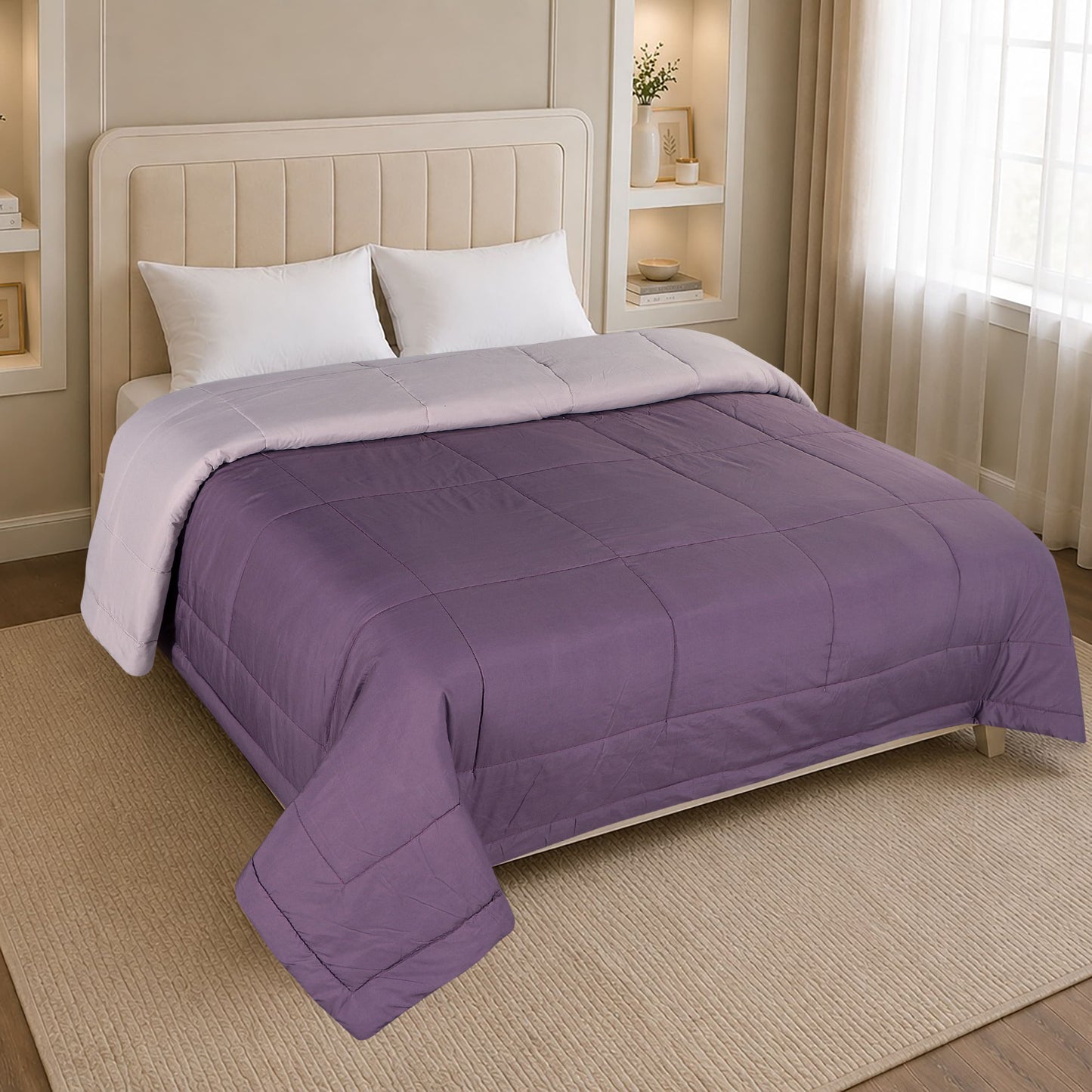 A HOME GRACE Reversible Comforter | Ultra Soft & Lightweight AC Comforter for All Seasons | Quilted Blanket with Box Stitching | Durable, Hand & Machine Washable | Merlot-Vintage Pink