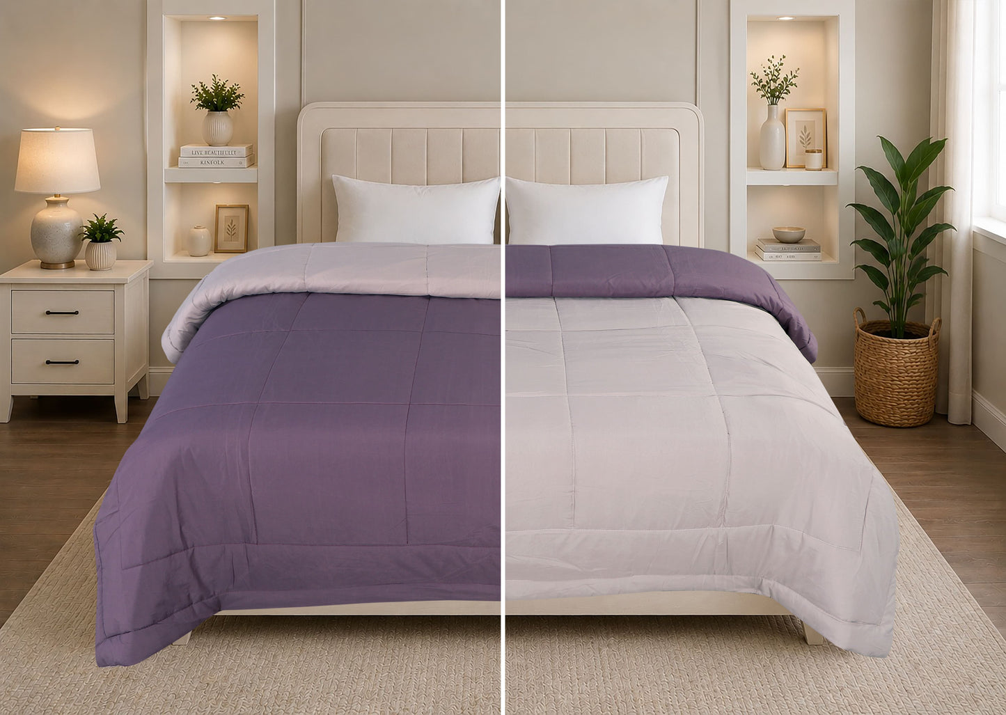 A HOME GRACE Reversible Comforter | Ultra Soft & Lightweight AC Comforter for All Seasons | Quilted Blanket with Box Stitching | Durable, Hand & Machine Washable | Merlot-Vintage Pink