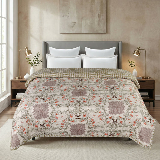 Brown Floral Print Double Bed Light Weight Comforter