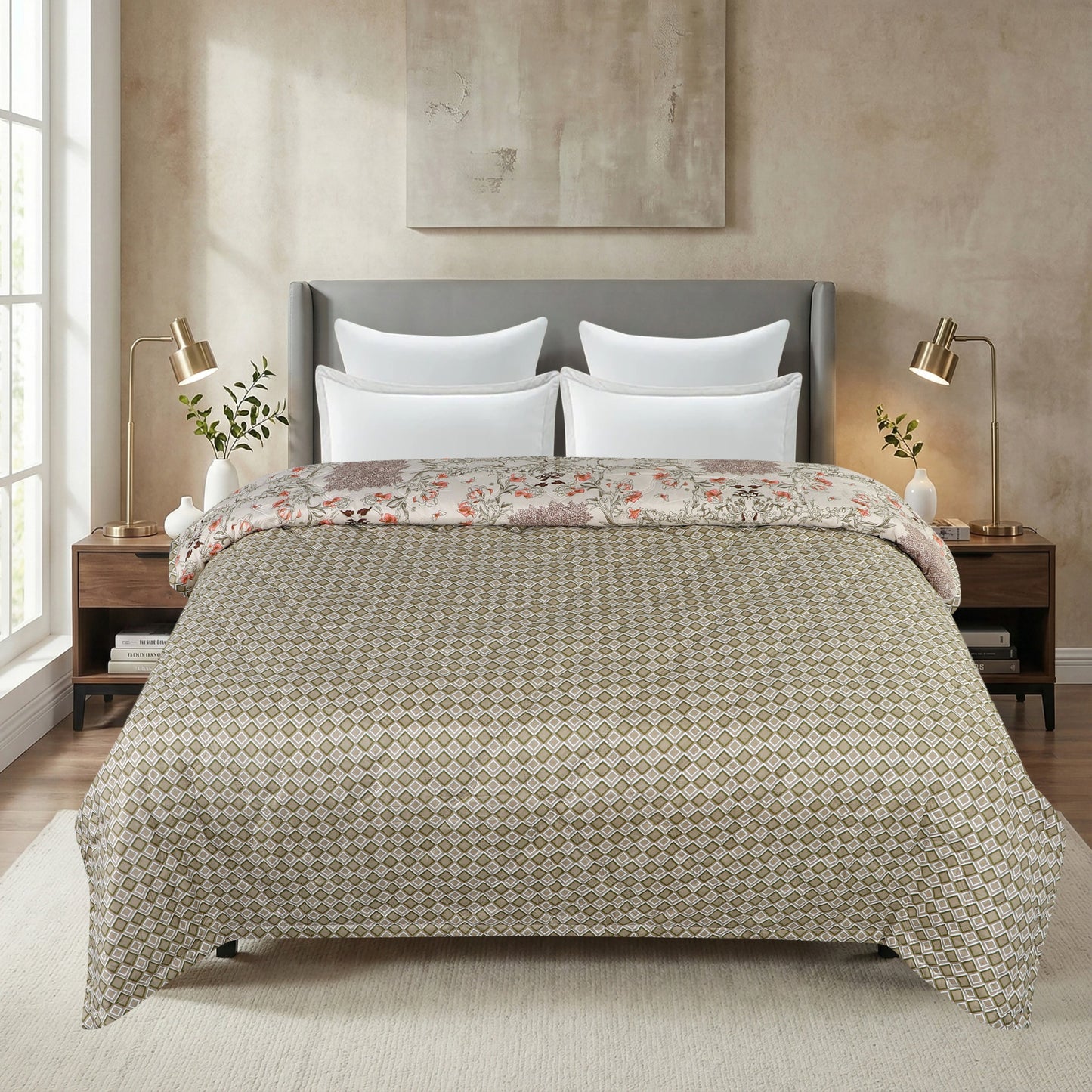 Brown Floral Print Light Weight Comforter