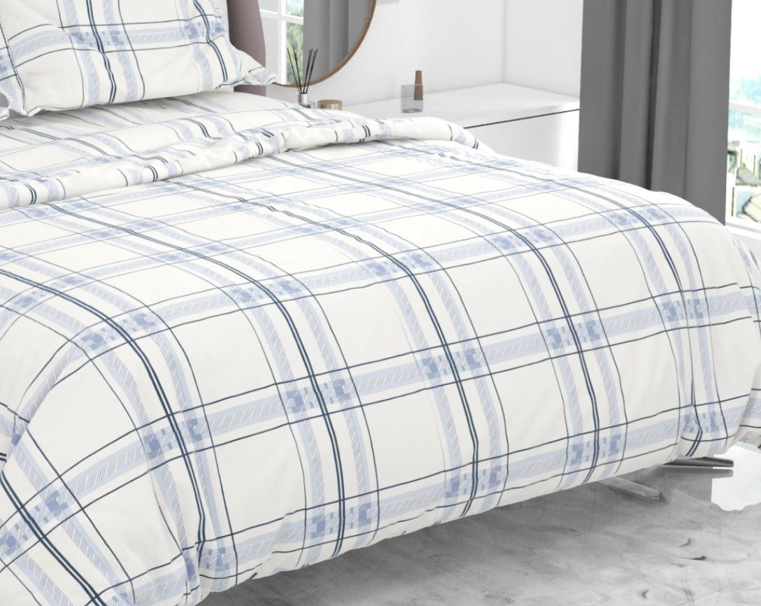 Premium Cotton King Size Double Bed Bedsheet With 2 Pillow Covers-White and Blue Checks