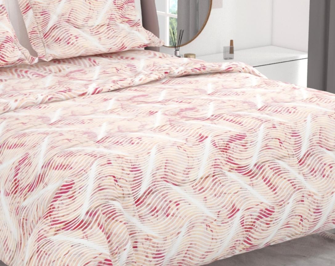 Premium Cotton King Size Double Bed Bedsheet With 2 Pillow Covers-Cream and Maroon Abstract