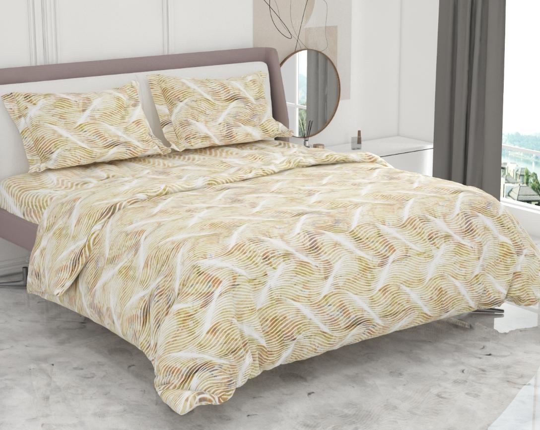 Premium Cotton King Size Double Bed Bedsheet With 2 Pillow Covers-Golden Brown Abstract
