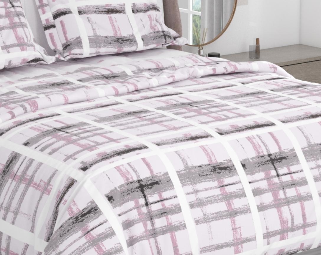 Premium Cotton King Size Double Bed Bedsheet With 2 Pillow Covers-Lavender and Grey Checks