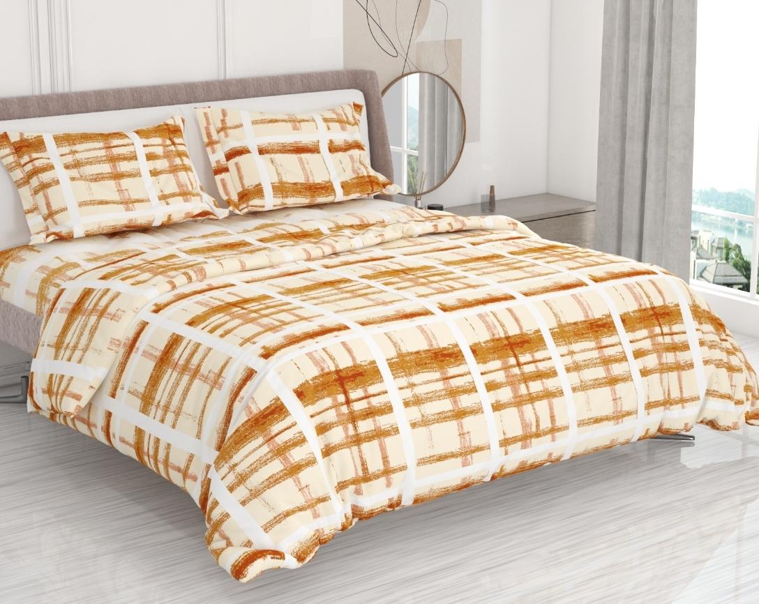 Premium Cotton King Size Double Bed Bedsheet With 2 Pillow Covers-Chocolate Brown and Cream Checks