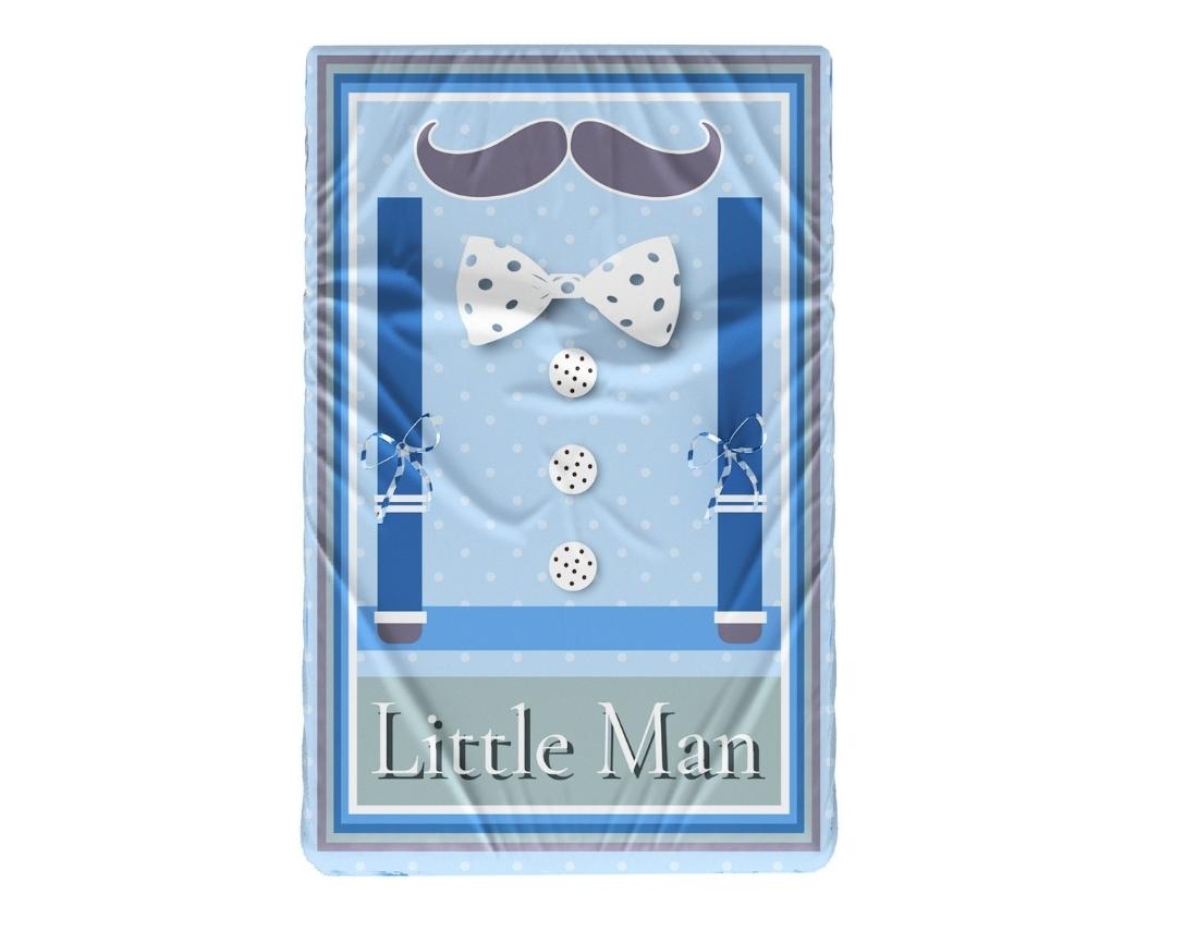 Newborn Cotton 4pc Cot Gadda Set Little Man Theme (Gadda, U Pillow, Bolsters)- Blue & Grey