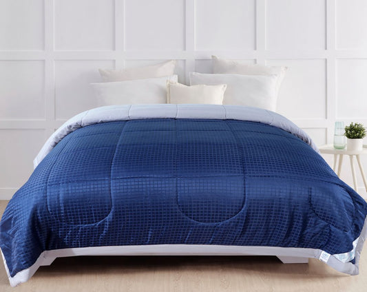 Classic Check Double Bed Comforter-Blue and Silver