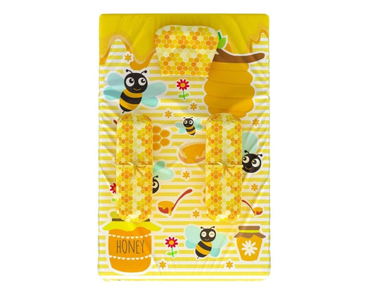 Newborn Cotton 4Pc Gadda Set Honey Bee Theme (Gadda, U Pillow, Bolsters)- Yellow