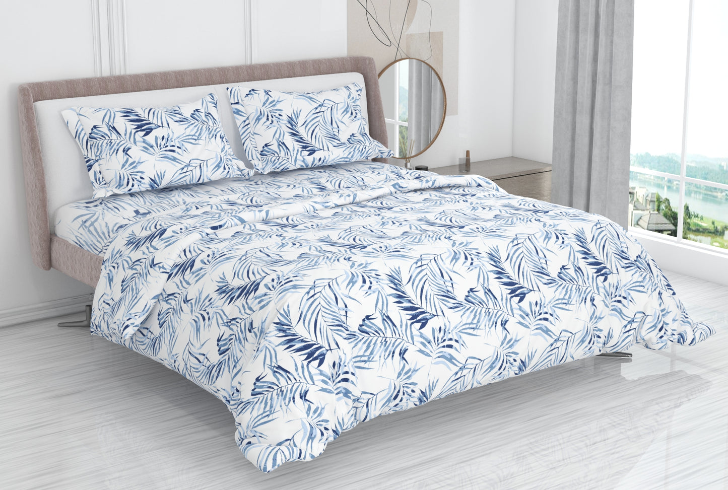 Premium Cotton King Size Double Bed Bedsheet With 2 Pillow Covers-Blue & White