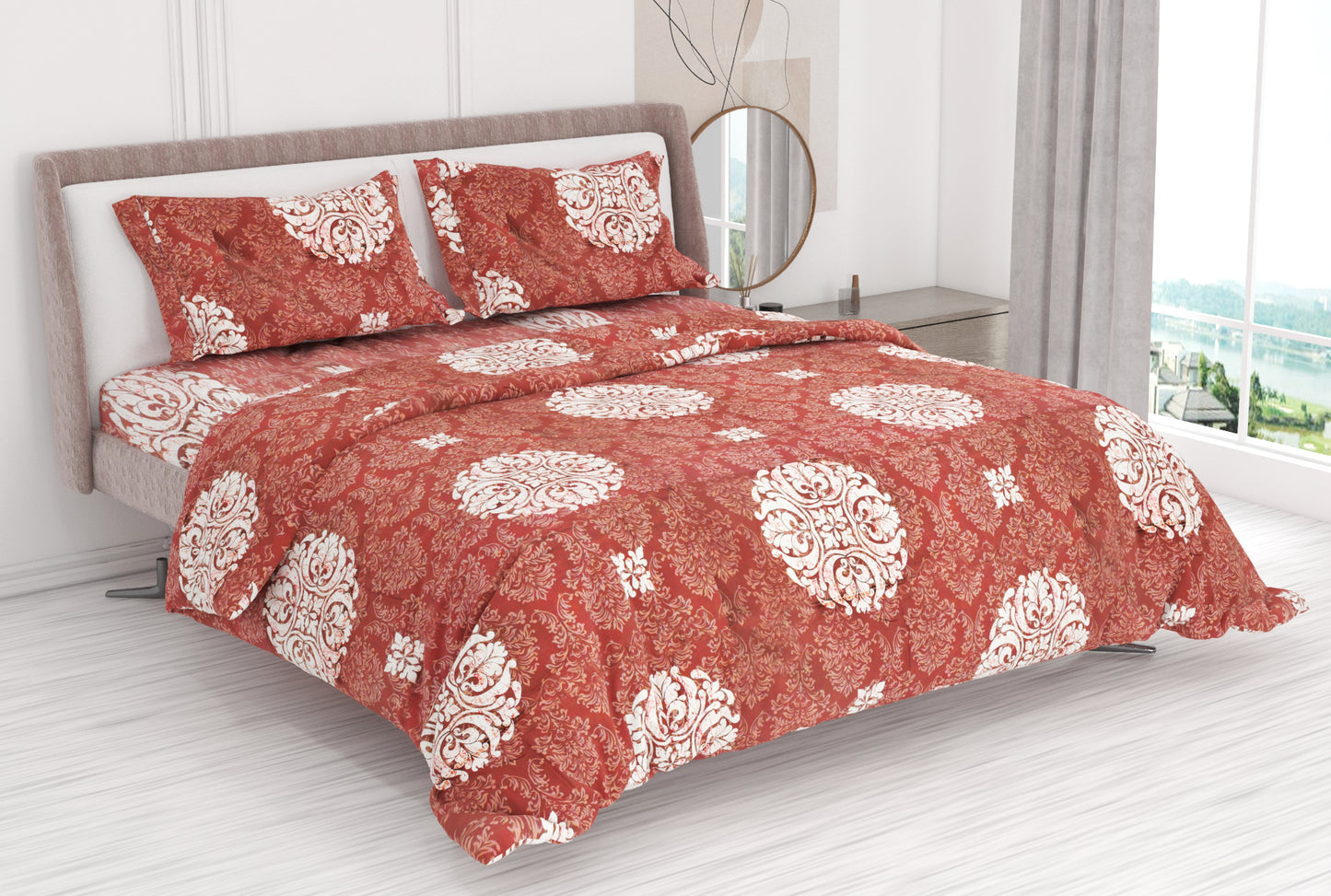 Premium Cotton King Size Double Bed Bedsheet With 2 Pillow Covers-Rust