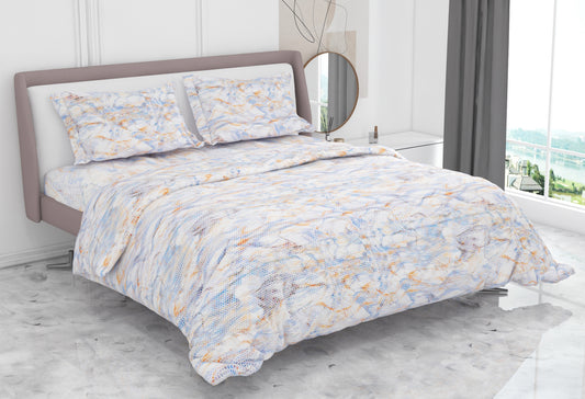 Premium Cotton King Size Double Bed Bedsheet With 2 Pillow Covers-Blue Abstract